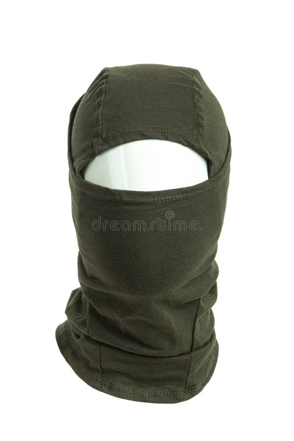 Nya balaclava-huvudbonader. enhet av militär uniform. huvudbonader för att skydda ansiktet. isolera på en vit bak arkivfoton