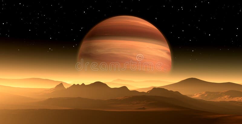 New Exoplanet or Extrasolar gas giant planet similar to Jupiter with moon. Illustration. New Exoplanet or Extrasolar gas giant planet similar to Jupiter with moon. Illustration