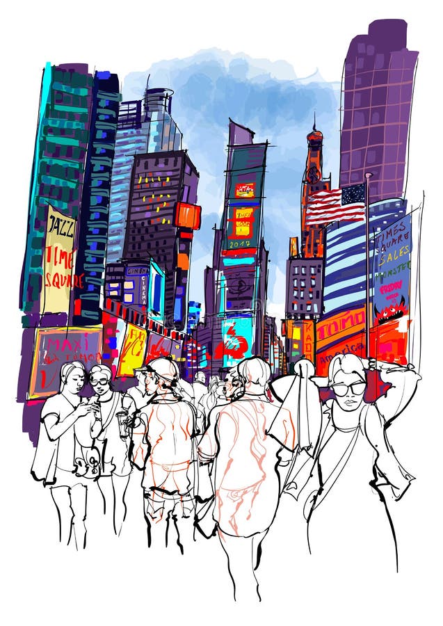 Times square in New York - vector illustration. Times square in New York - vector illustration