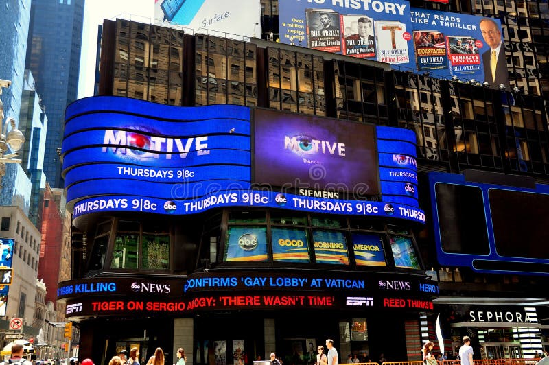 The crawl billboard on ABC-TV's Good Morning, America studio on Broadway at West 45th Street in the heart of NYC's Times Square. The crawl billboard on ABC-TV's Good Morning, America studio on Broadway at West 45th Street in the heart of NYC's Times Square.