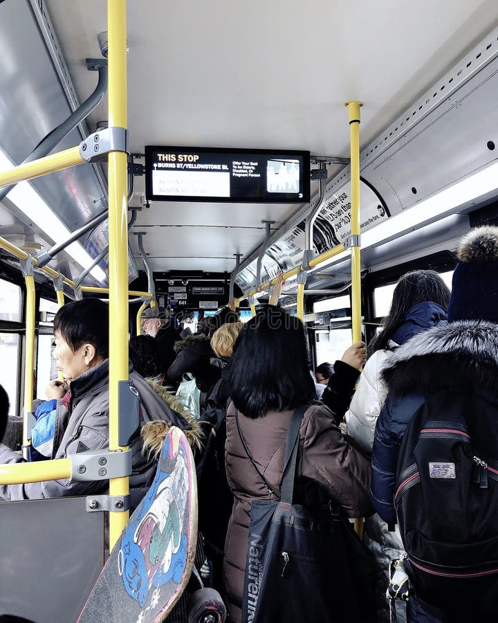 NYC Crowded  Bus Rush Hour Morning People Inside City Bus