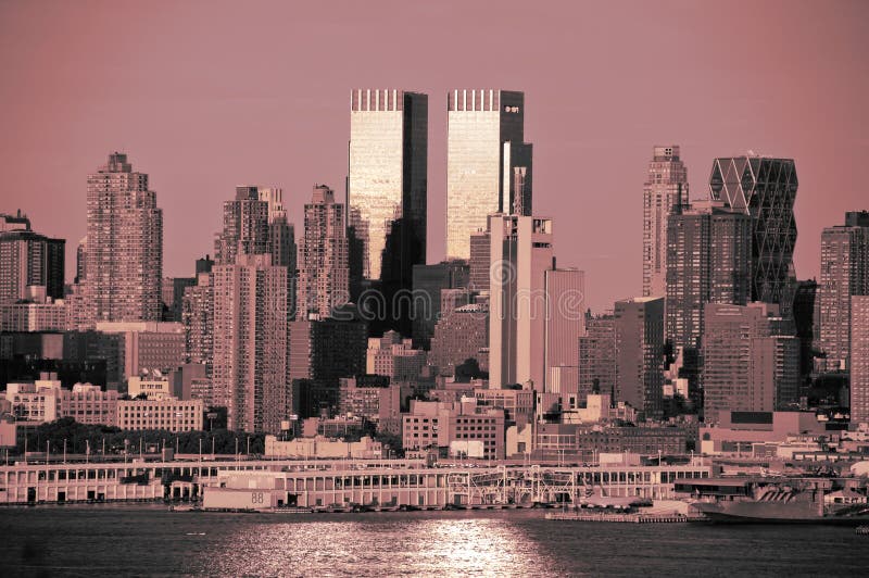 Nyc skyline in red and black tones