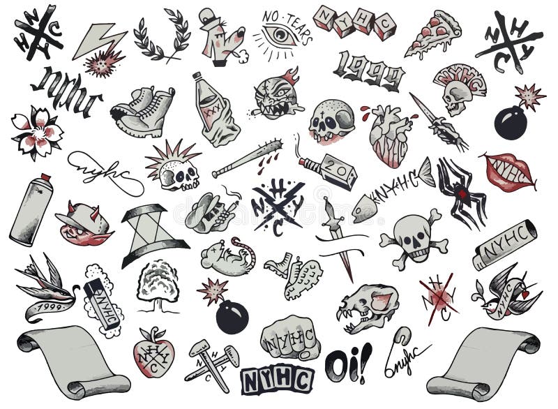 NYHC Oldskool Tattoo Set. Set of Labels and Elements. Vector Set ...