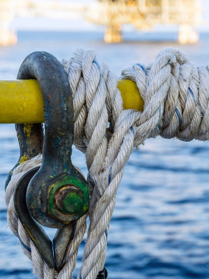 Nylon Rope Tied To a Handrail of a Construction Work Barge Stock Image ...