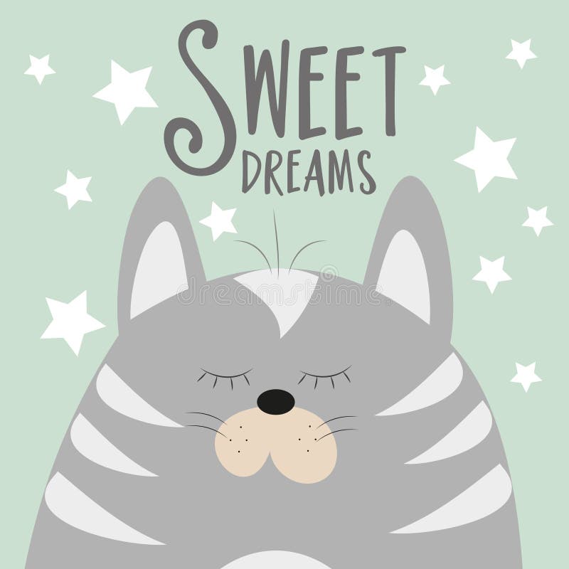 Sweet Dreams- Calligraphy with Cute Cat. Stock Vector - Illustration of ...