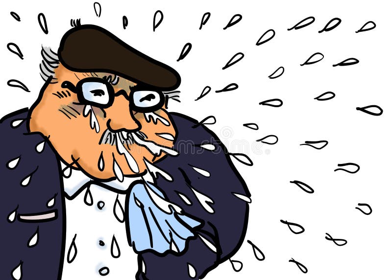 A senior adult sick man sneezing with hand holding a hankerchief .Cold and flu symptoms causes by viruses outbreak. Respiratory infections contagious droplets. A senior adult sick man sneezing with hand holding a hankerchief .Cold and flu symptoms causes by viruses outbreak. Respiratory infections contagious droplets