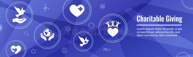 Charity and relief work - Charitable Giving Web banner - icon set. Charity and relief work - Charitable Giving Web banner - icon set