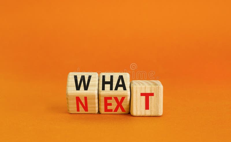 What next symbol. Concept words What next on wooden blocks. Changed words what to next. Beautiful orange table orange background. Business What next concept. Copy space. What next symbol. Concept words What next on wooden blocks. Changed words what to next. Beautiful orange table orange background. Business What next concept. Copy space