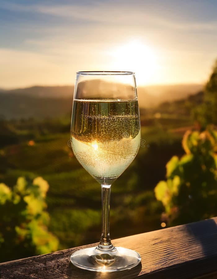 Nähe Gletscher Weißer Weinglass im Weinberg. AI Generativ lizenzfreies stockbild