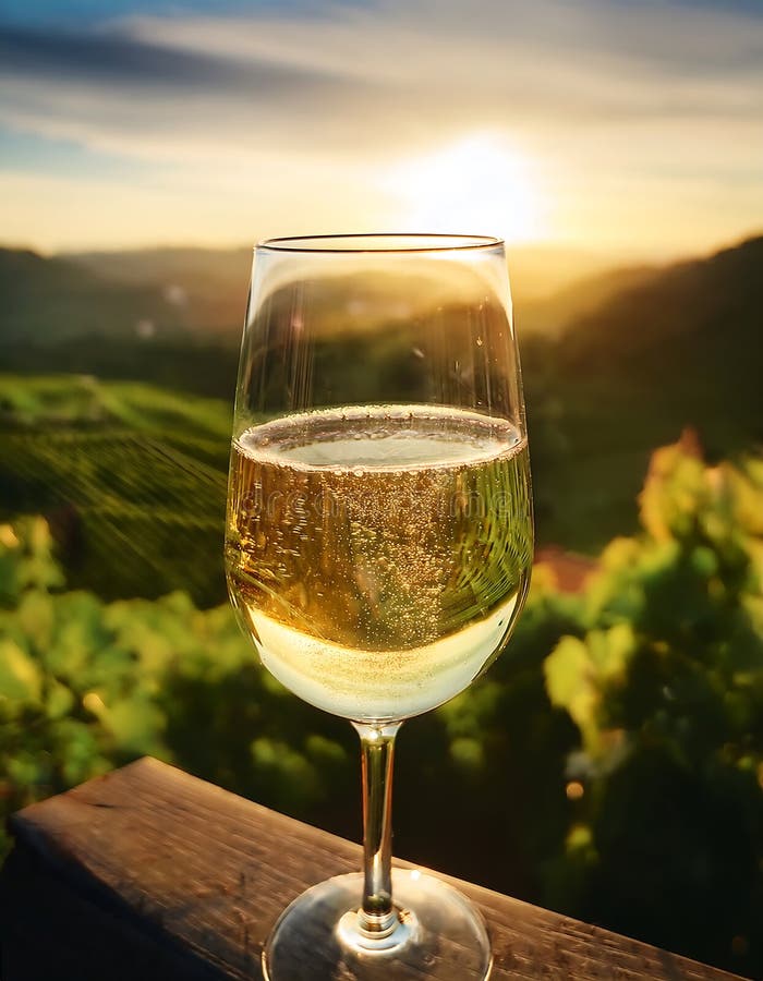 Nähe Gletscher Weißer Weinglass im Weinberg. AI Generativ stockfoto