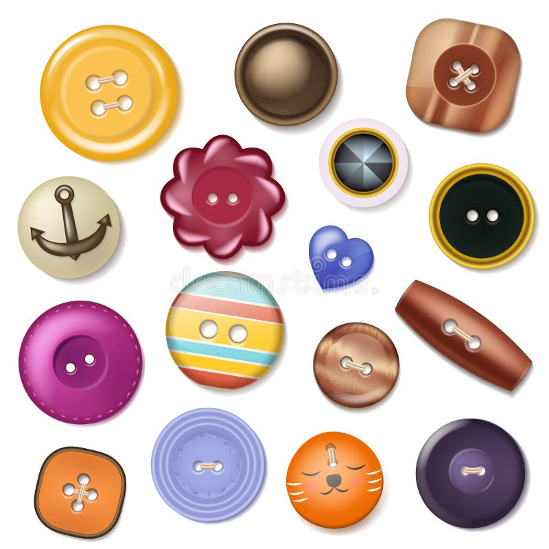 Nähende Knopfvektormodeentwurfs-Bekleidungszubehör-Sammlungskleidung stellt Illustrationssatz bunten Plastik her stock abbildung