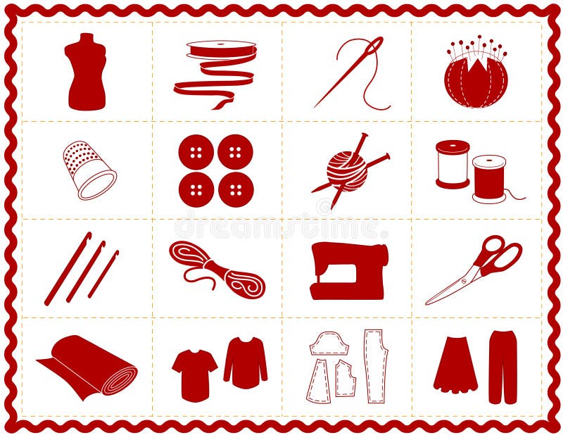 nähendes +EPS u. Fertigkeit-Ikonen, Schattenbild stock abbildung nähendes +EPS u. Fertigkeit-Ikonen, Schattenbild stock abbildung