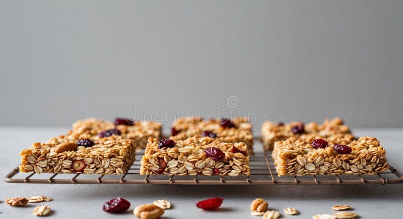 AI generiert. Nährend hausgemachte Granolstangen kühlen sich auf Rack gesunden Snack Lebensmittel frisch gebackene Textur