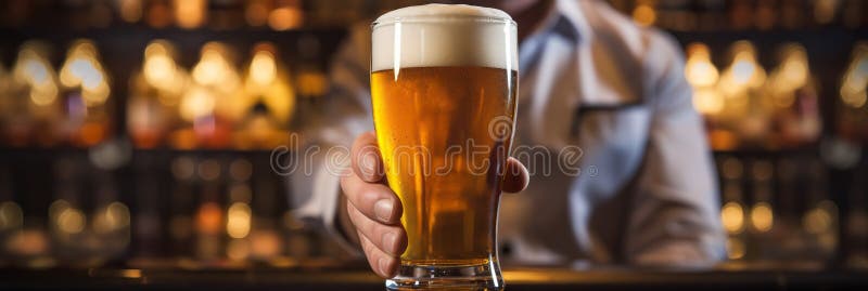 Nära bartender med en ny punkt av begreppet tjänst på öl vektor illustrationer