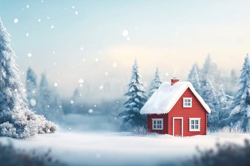 Nära det lilla trähuset över vintersnöbakgrund med kopieringsutrymme vektor illustrationer