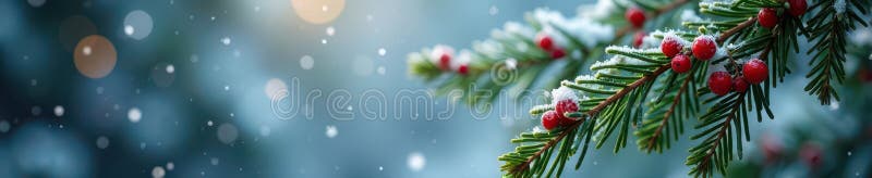 Nära frostade nålar, snöströ från bär och vinter, rustik glitter royaltyfri illustrationer