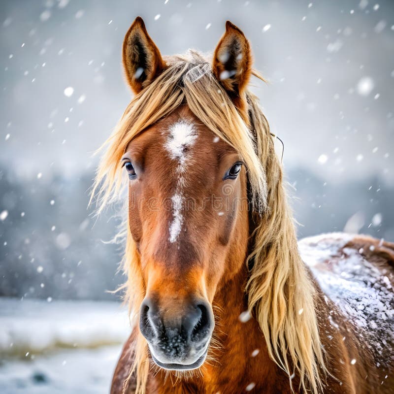 Nära hästen i snöväder royaltyfri illustrationer