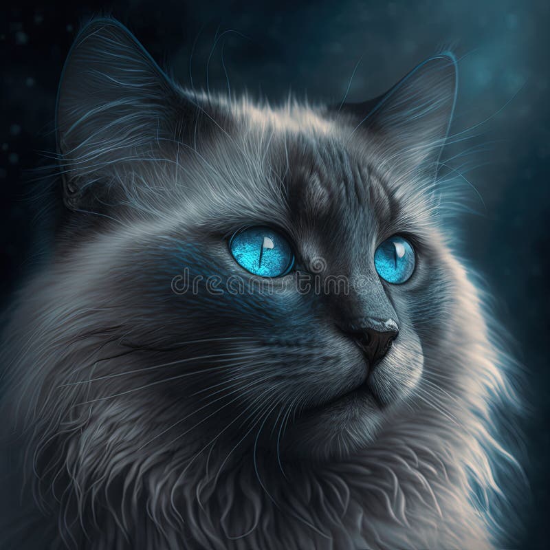 Nära kattporträtt med vackra blå ögon. generativ ai stock illustrationer