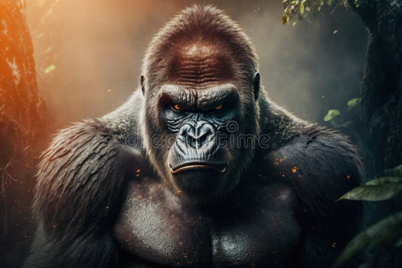 Nära portrait vuxen gorilla generative ai vektor illustrationer