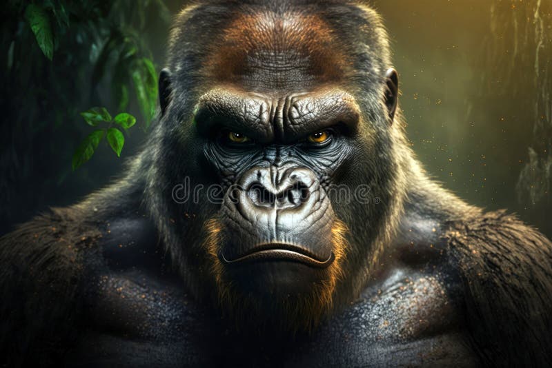 Nära portrait vuxen gorilla generative ai vektor illustrationer