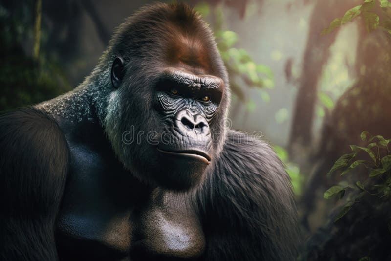 Nära portrait vuxen gorilla generative ai royaltyfri illustrationer