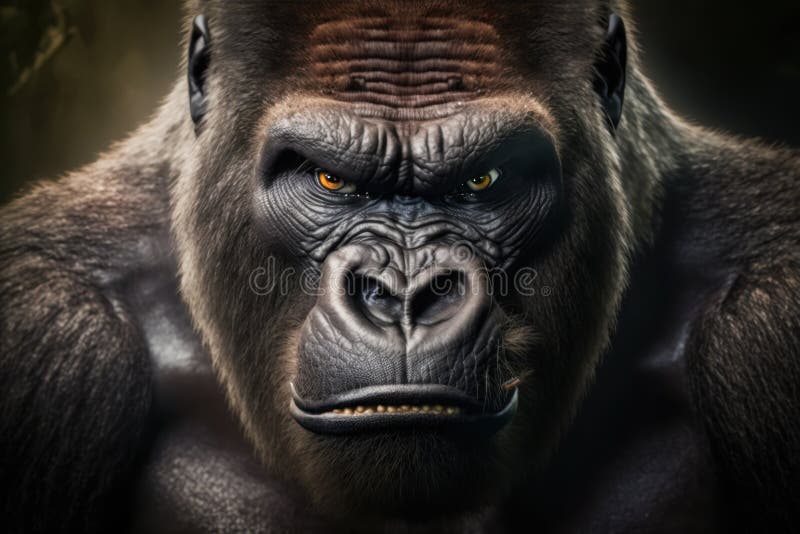 Nära portrait vuxen gorilla generative ai stock illustrationer