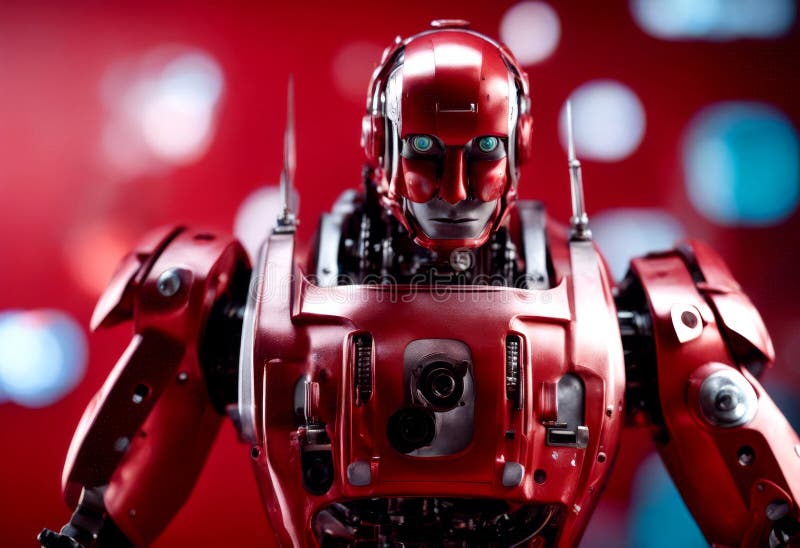 Nära robotröd bakgrund stänger av mekanisk teknik artificiell intelligens modern futuristisk vektor illustrationer
