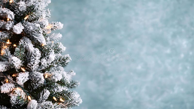 Nära snöjulsträdet med ljus på suddig blå bakgrundsbild stock illustrationer
