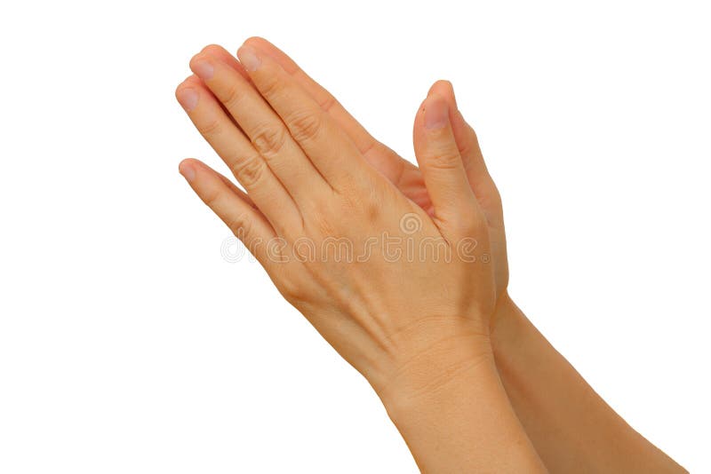 Närbild av den kvinnliga handen som gör en gest, medan isolerat på vit arkivfoton Närbild av den kvinnliga handen som gör en gest, medan isolerat på vit arkivfoton