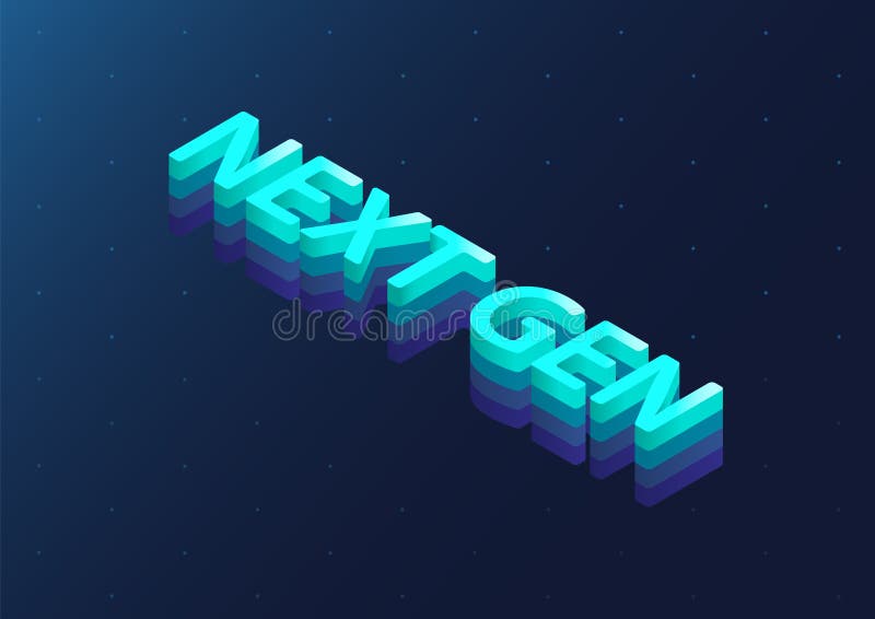 Nästa gen 3d-isometrisk text. Nästa generations koncept som vektorillustration på mörkblå bakgrund stock illustrationer