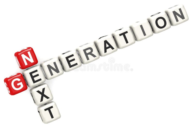 Nästa generations ordkoncept på kubblocket isolerat royaltyfri illustrationer