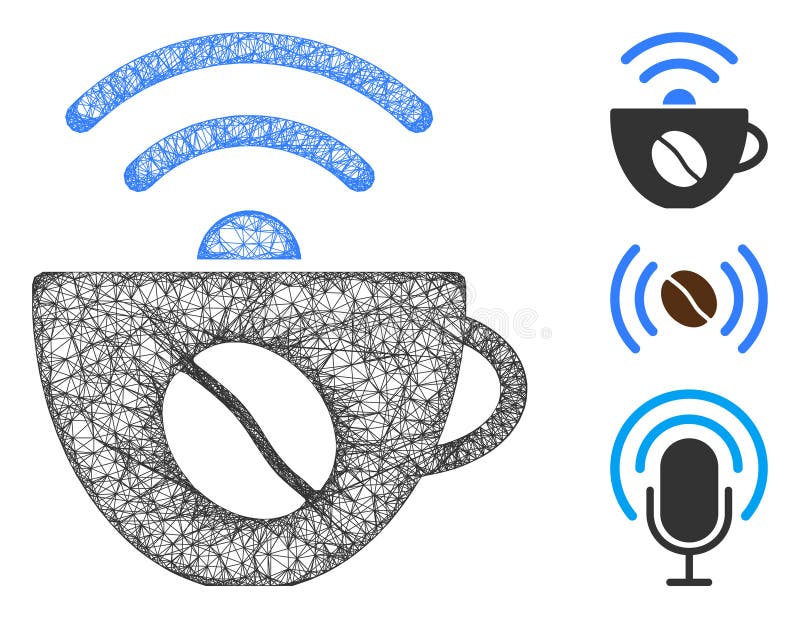 Nätillustration av kaffetwifi-källans polygonnätvektor royaltyfri illustrationer
