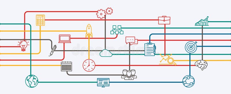 Nätverksanslutningar, planläggning och strategi av starten som en affär projekterar stock illustrationer