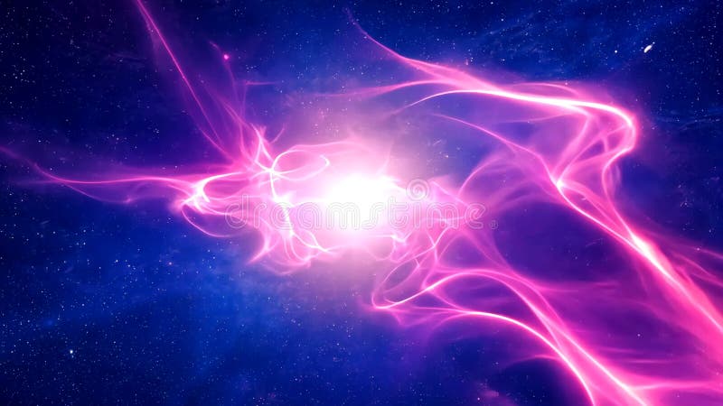 Nébuleuse dynamique abstraite rose violet d'énergie tourbillonnant autour du coeur lumineux dans un espace profond étoilé illustration de vecteur