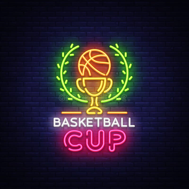 Néon Logo Vector de nuit de Tourament de basket-ball L'enseigne au néon de tasse de basket-ball, calibre de conception, conceptio illustration stock Néon Logo Vector de nuit de Tourament de basket-ball L'enseigne au néon de tasse de basket-ball, calibre de conception, conceptio illustration stock