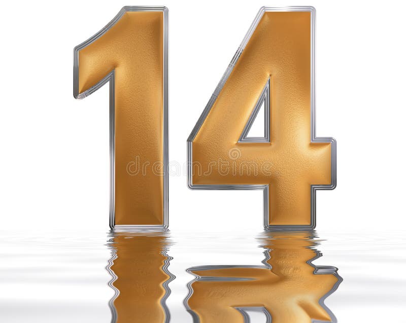 N mero 14 Catorce Reflejado En La Superficie Del Agua O Stock De n-mero-14-catorce-reflejado-en-la-superficie-del-agua-o-stock-de