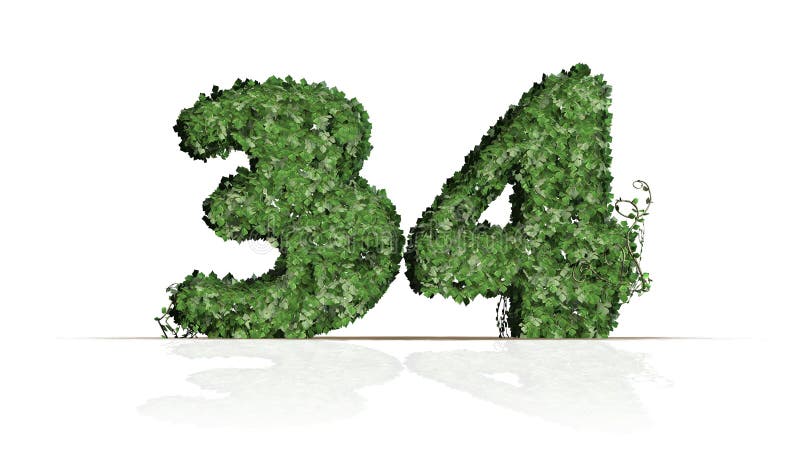 Número 34 criado das folhas verdes da hera ilustração stock Número 34 criado das folhas verdes da hera ilustração stock