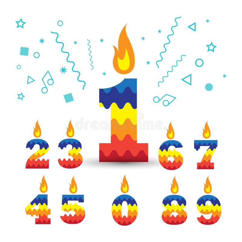 Número de queimadura velas de 1 aniversário ilustração royalty free Número de queimadura velas de 1 aniversário ilustração royalty free