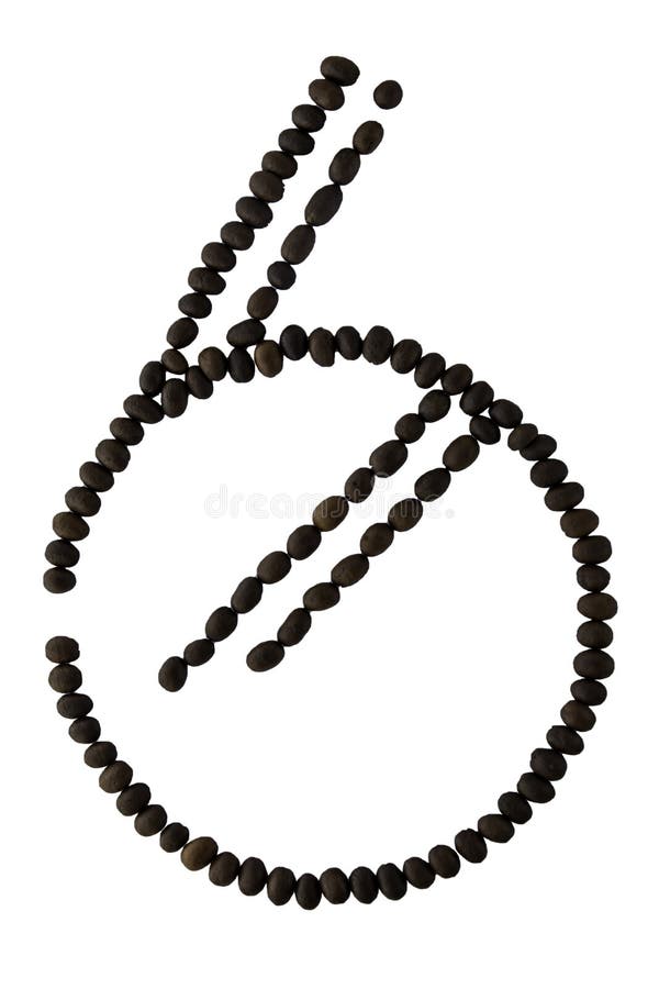 Number 6 made from roasted coffee seeds isolated on white background with clipping path from the top view can use for your messages. Selective focus. Number 6 made from roasted coffee seeds isolated on white background with clipping path from the top view can use for your messages. Selective focus