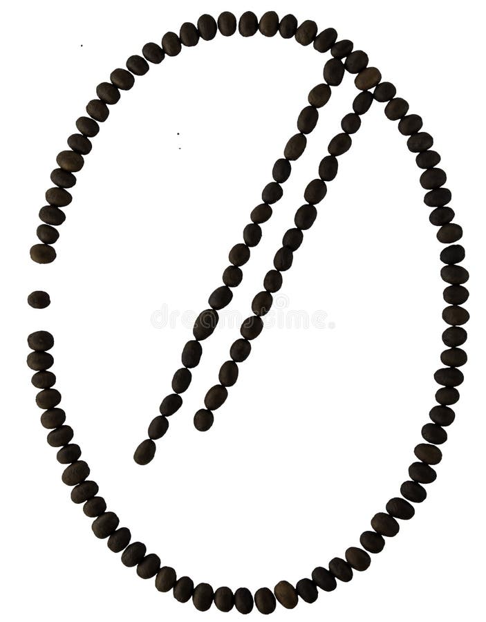 Number 0 made from roasted coffee seeds isolated on white background with clipping path from the top view can use for your messages. Selective focus. Number 0 made from roasted coffee seeds isolated on white background with clipping path from the top view can use for your messages. Selective focus