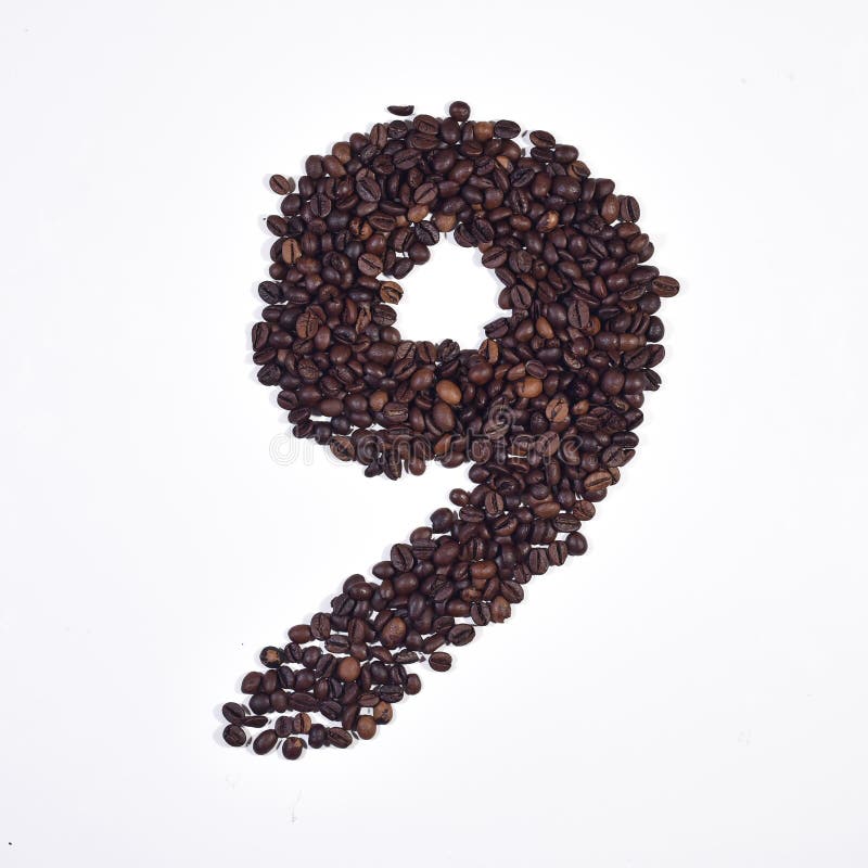 Numeral 9 from coffee beans, isolated on white background. Numeral 9 from coffee beans, isolated on white background