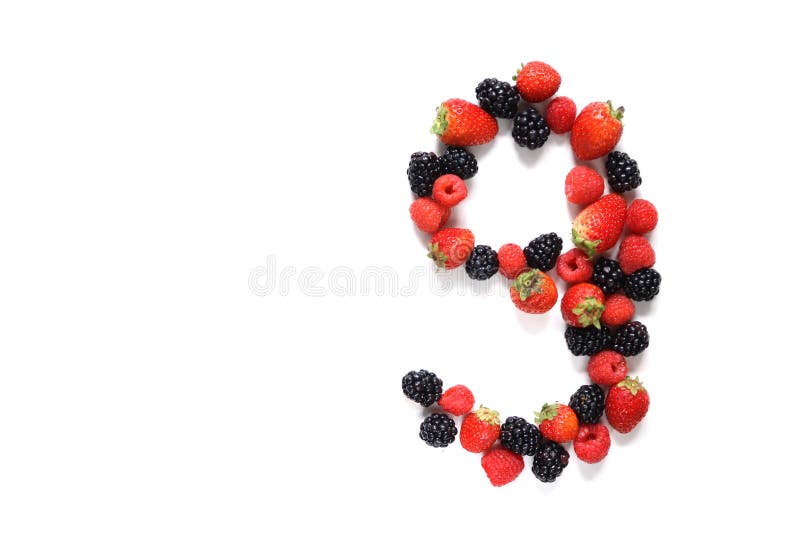 Número nove com frutas