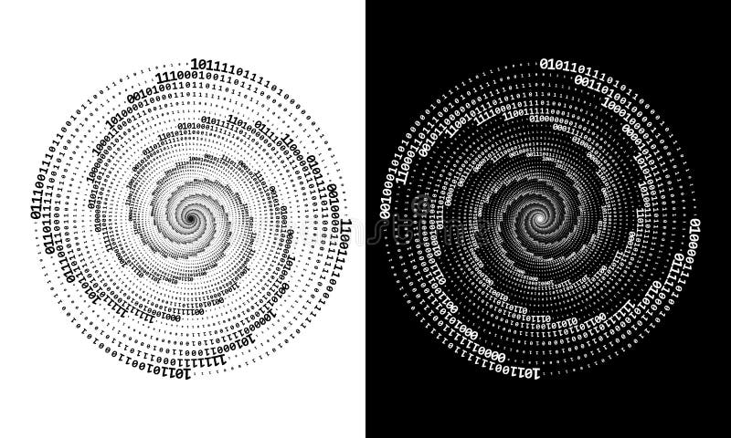 Abstract numbers one and zero in a spiral over a black and white backgrounds. Big data concept, logo icon or tattoo. The numbers 1 and 0 alternate randomly. EPS10 vector illustration. Abstract numbers one and zero in a spiral over a black and white backgrounds. Big data concept, logo icon or tattoo. The numbers 1 and 0 alternate randomly. EPS10 vector illustration.