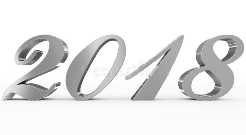 Números de prata do roteiro 3d do ano 2018 isolados no branco ilustração stock Números de prata do roteiro 3d do ano 2018 isolados no branco ilustração stock