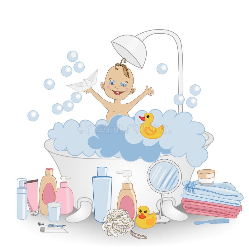 Bath Time With Little Boy & Rubber Duck Stock Vector - Illustration of ...