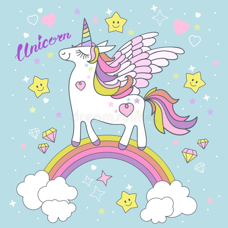 Cute, Cartoon, Rainbow Cat Unicorn. Vector Stock Vector - Illustration ...