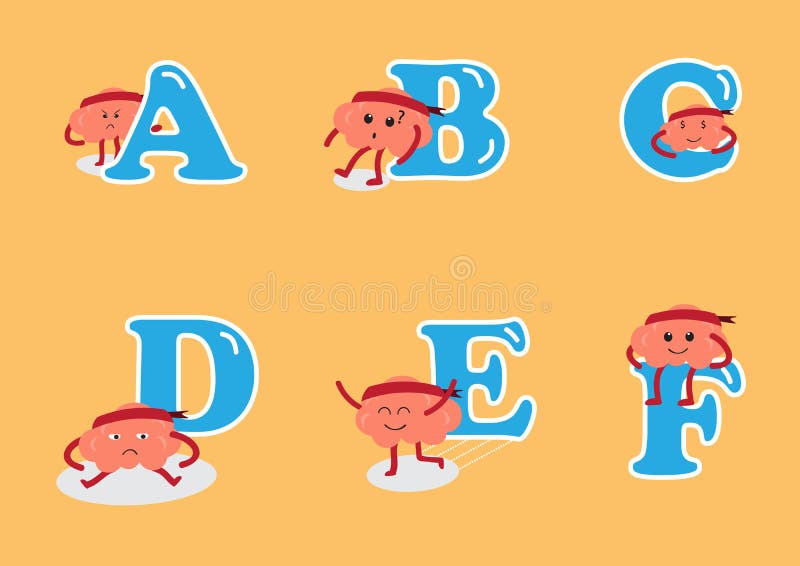 O alfabeto à F ajustou-se com desenhos animados do cérebro ilustração do vetor O alfabeto à F ajustou-se com desenhos animados do cérebro ilustração do vetor
