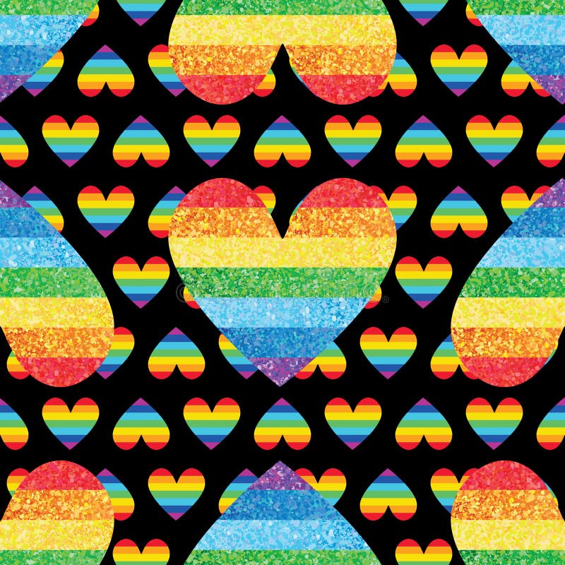 O amor do brilho do arco-íris muitos ama o teste padrão sem emenda preto da simetria ilustração stock O amor do brilho do arco-íris muitos ama o teste padrão sem emenda preto da simetria ilustração stock