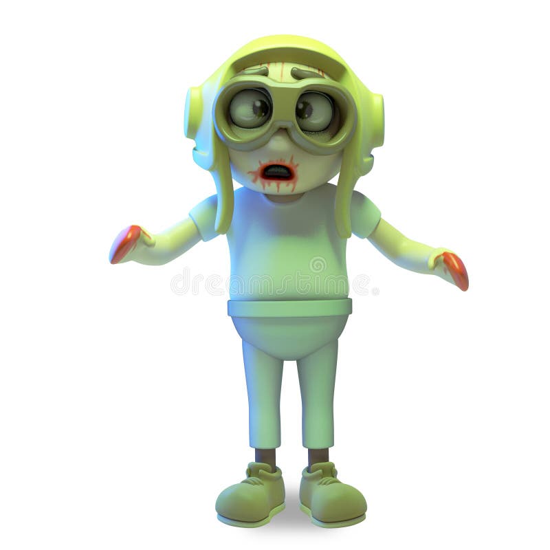 O aviador pobre do zombi do vivo no chapéu dos pilotos é muito infeliz, a ilustração 3d ilustração do vetor O aviador pobre do zombi do vivo no chapéu dos pilotos é muito infeliz, a ilustração 3d ilustração do vetor