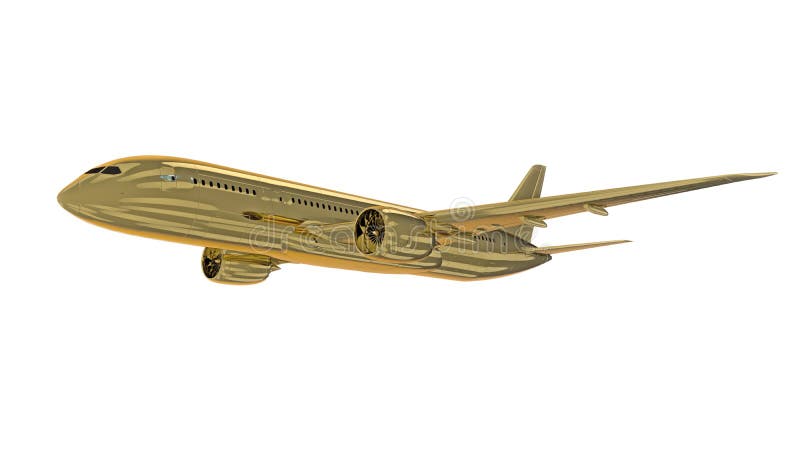 O avião dourado do jato isolou-se 3d rendem ilustração royalty free O avião dourado do jato isolou-se 3d rendem ilustração royalty free